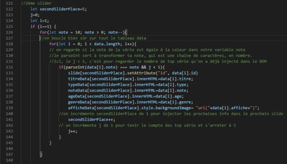 Photos du code javascript pour réaliser le slider