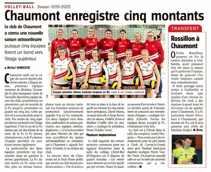 Article sur l'équipe de volley de chaumonx